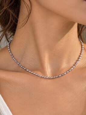 Tiny Gray Freshwater Pearl Necklace 3mm 3.5mm